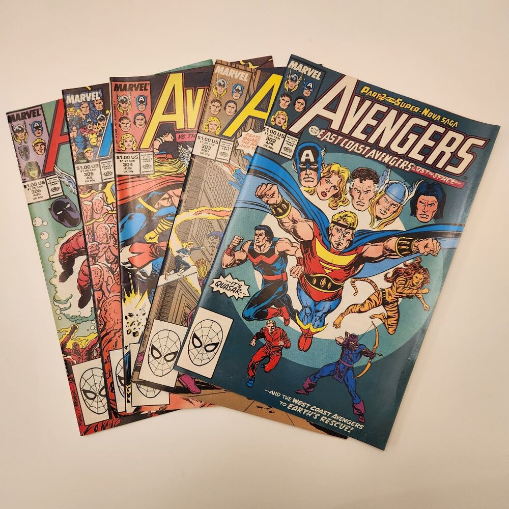 Lot of 5 The Avengers Comic Books 302 303 304 305 306 Marvel Comics 1989 Run
